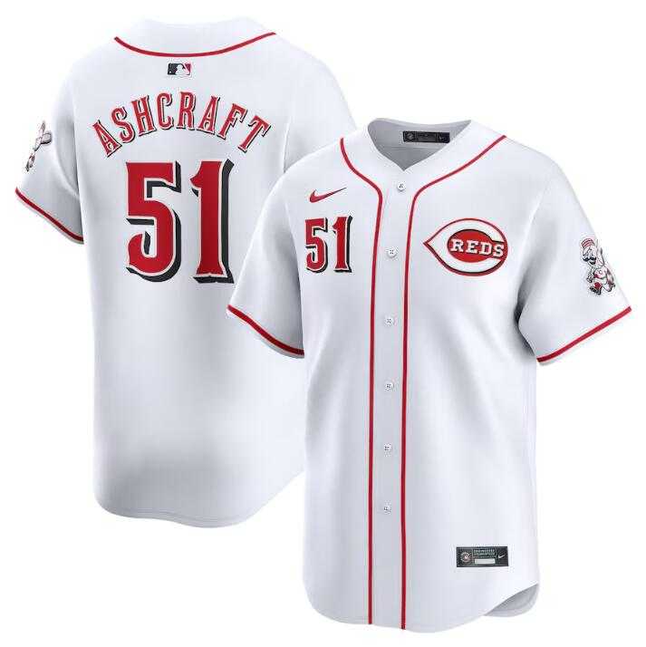 Men%27s Cincinnati Reds #51 Graham Ashcraft White Home Limited Stitched Baseball Jersey Dzhi